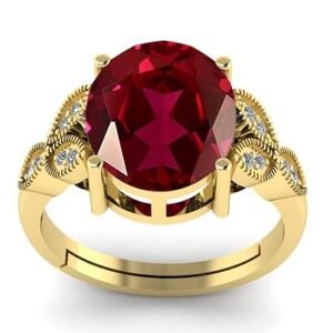 LMDPRAJAPATIS 7.25 Ratti 6.50 Carat Ruby Manik Original Certified Gold Plated Gemstone Adjustable Ring For Men With Lab Certificate
