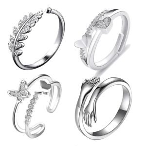 Fashion Frill Delicate Hug Silver Ring For Women I AM Enough Love Adjustable Finger Rings For Women Girls Love Gifts Women's Jewellery Rings Combo